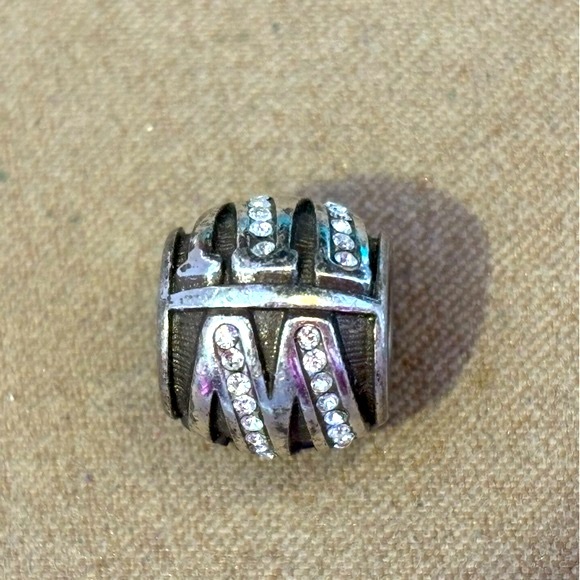 Brighton Alpha Bead letter M Silver with crystals Retired - Picture 2 of 5